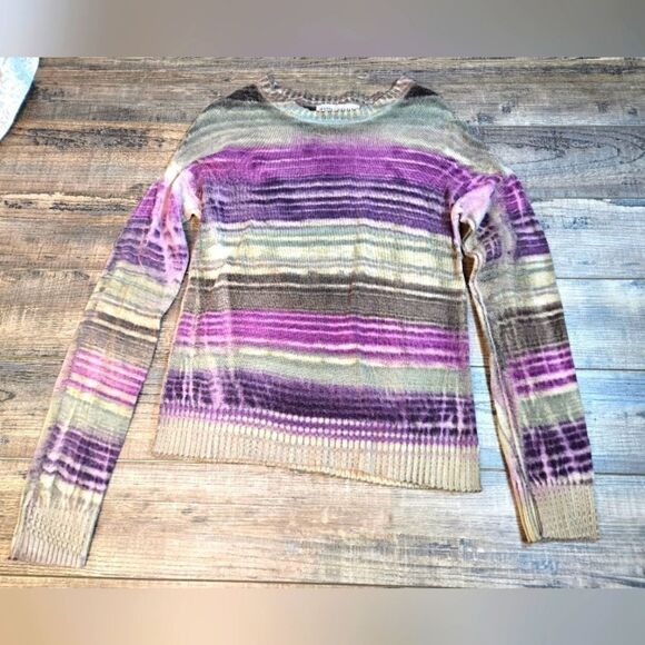 Marika Charles cashmere sweater striped pink purple gray...